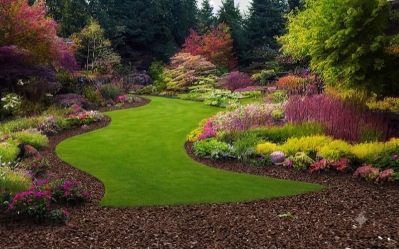 Rubber mulch holding a clean edge around a planted garden bed