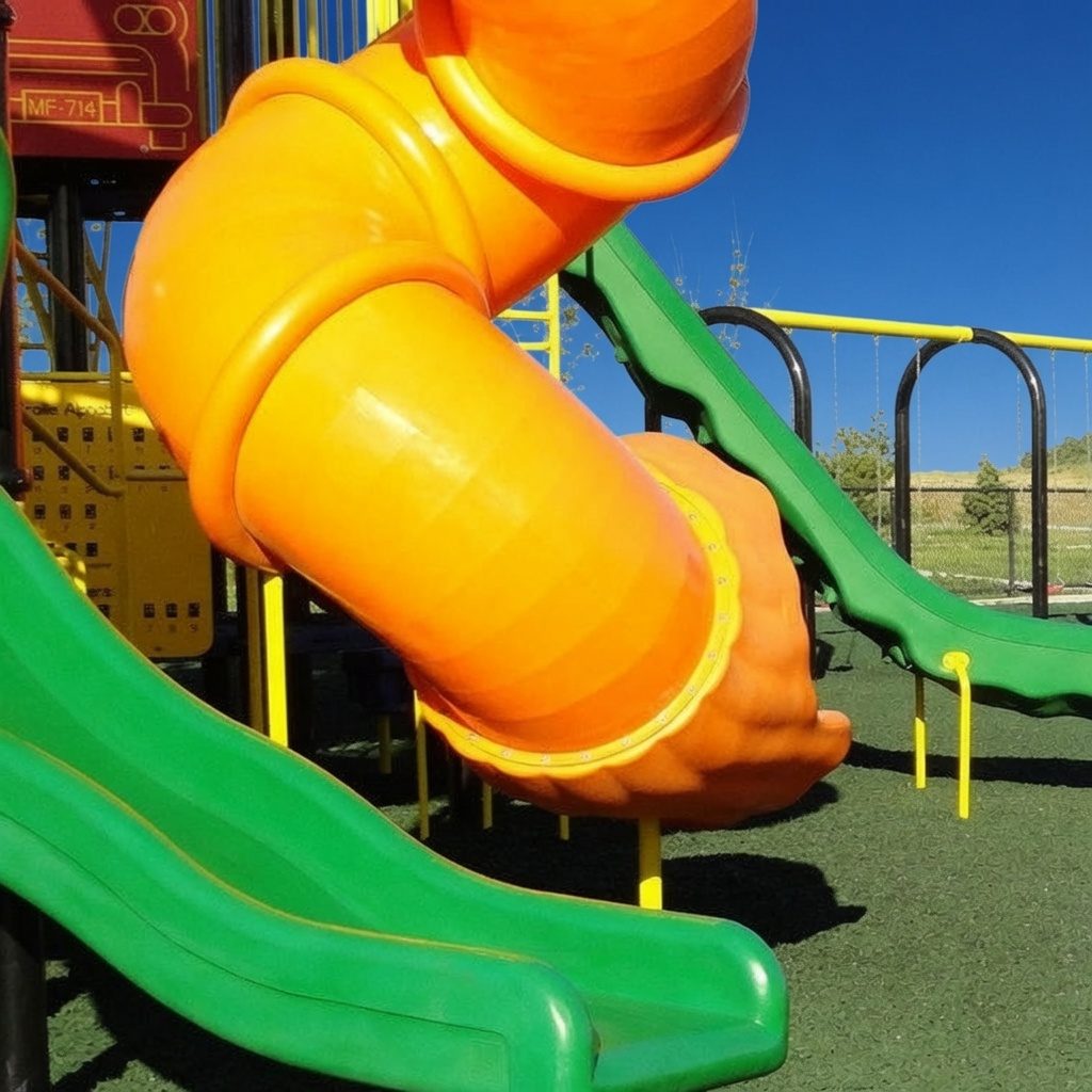 Slides over green rubber mulch