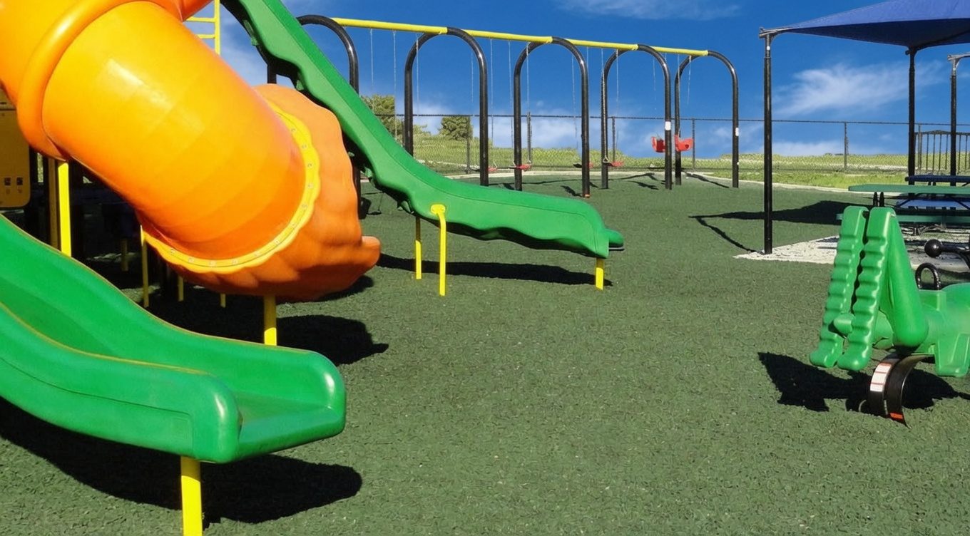 Green rubber mulch at the City of Colby, Kansas municipal park playground