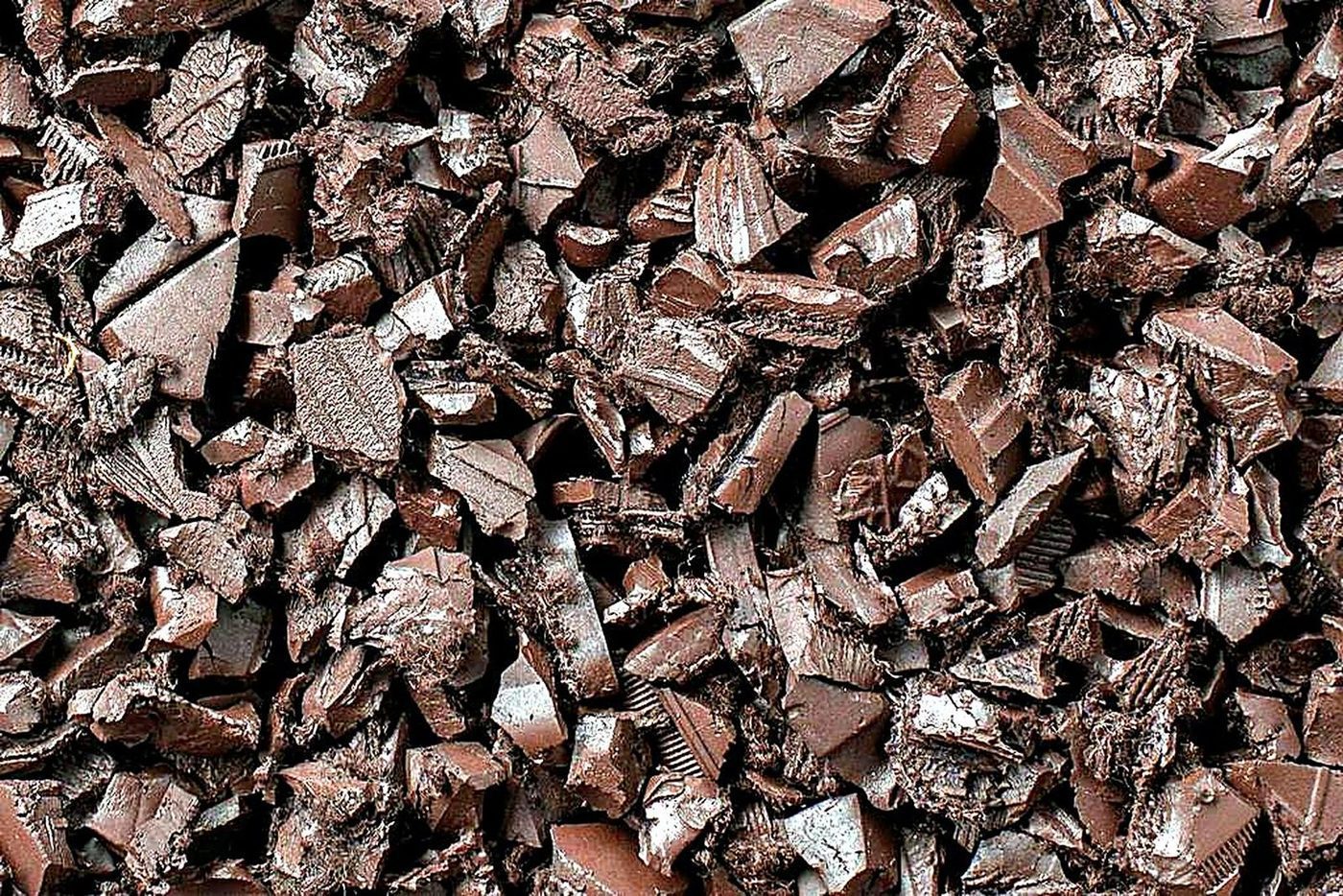 Close-up of brown rubber mulch nuggets