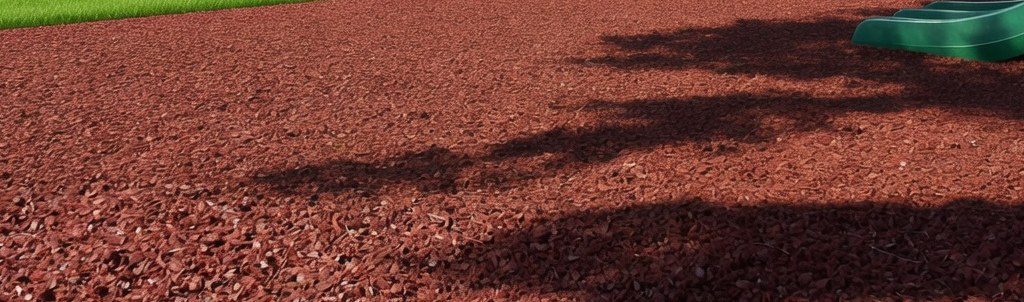 Even bed of redwood rubber mulch