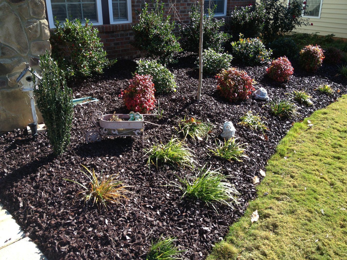 Brown rubber mulch in a landscape bed