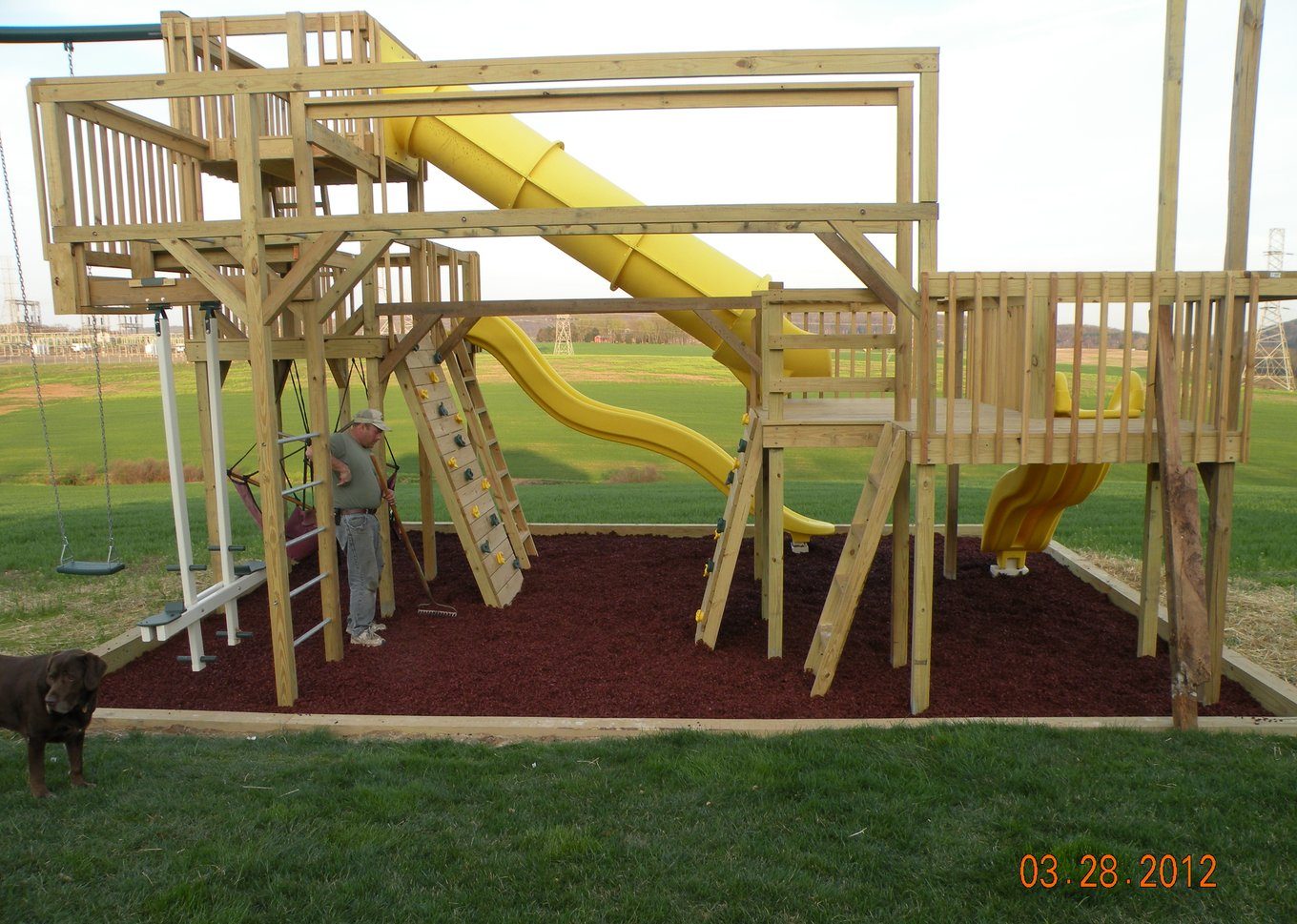 Rubber mulch as a fall surface under park playground equipment